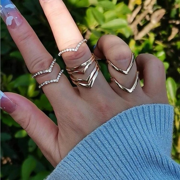 GOLD 5pc Geometric Ring Set - Picture 1 of 2